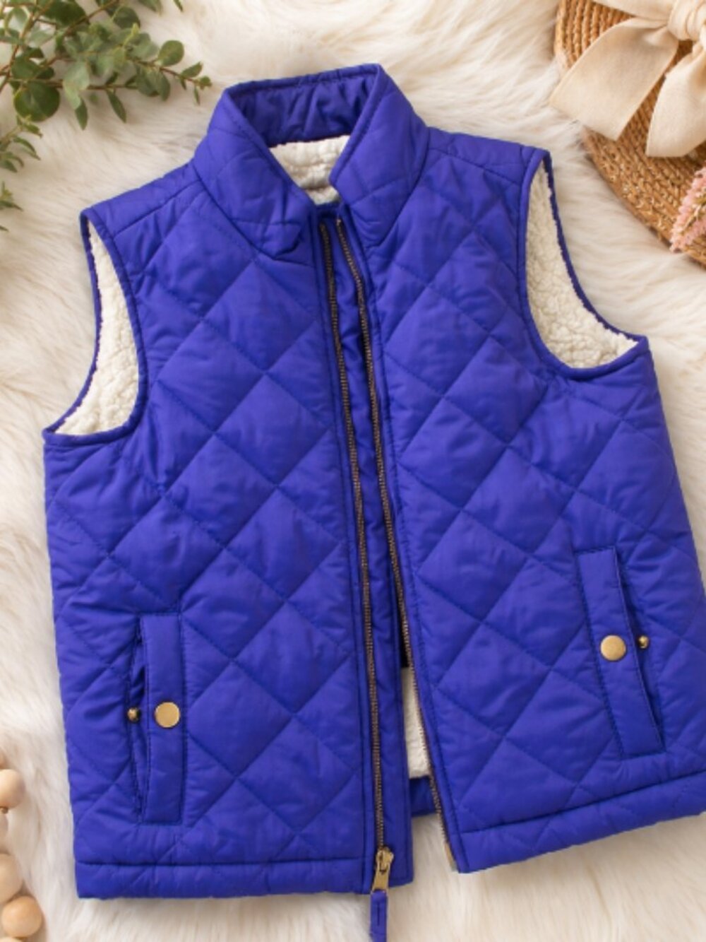 Gap Kids Quilted Puffer Vest Size 6–7 Purple Sherpa Lined Full Zip Winter Fall
